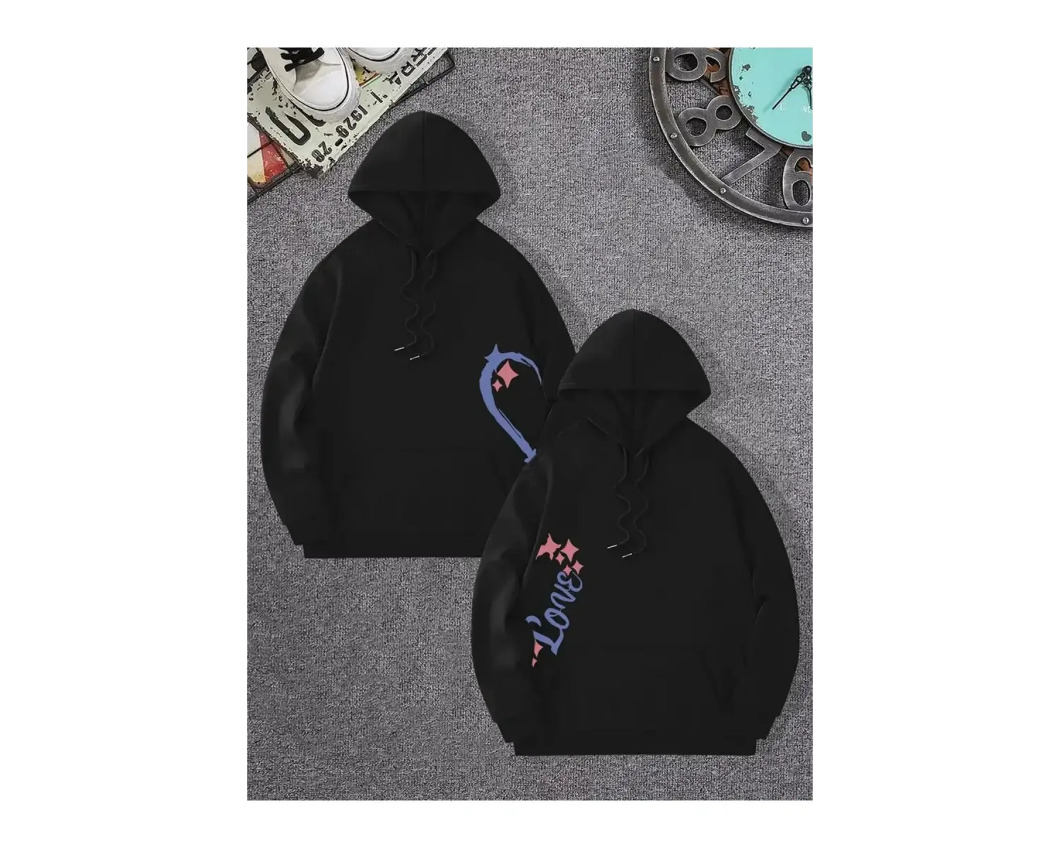 Siyah Kapşonlu Sweatshirt Çift Sevgili Kombinleri Couple Clothing