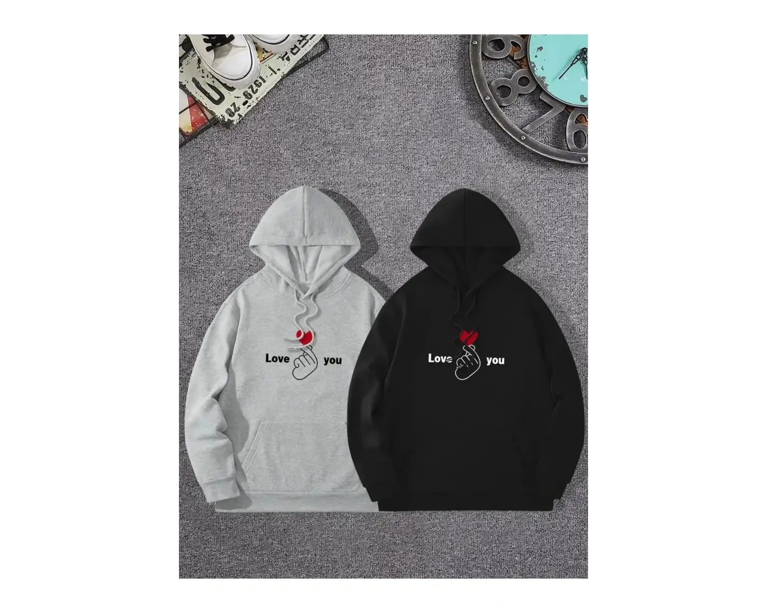 Siyah Kapşonlu Sweatshirt Çift Sevgili Kombinleri Couple Clothing