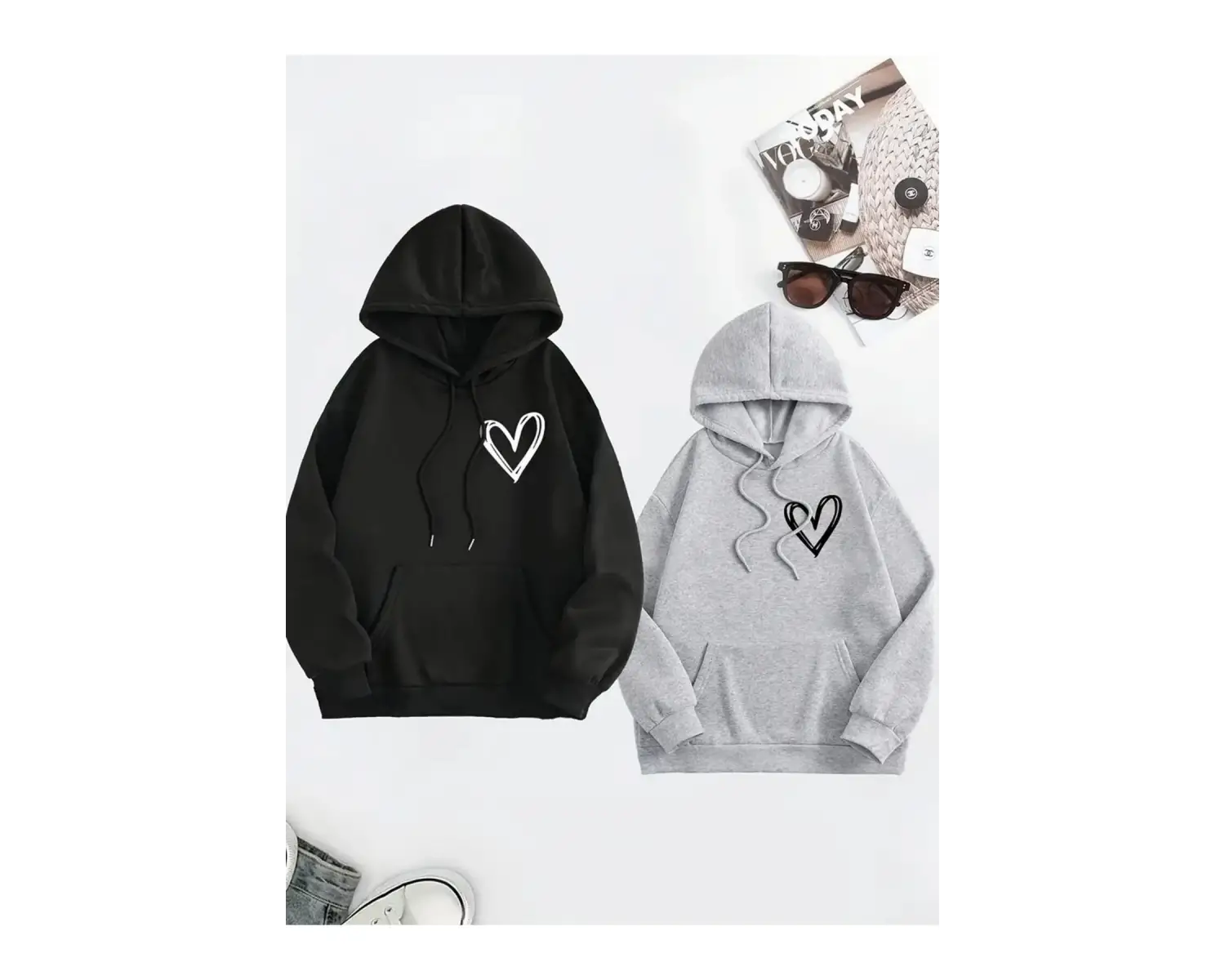 Siyah Kapşonlu Sweatshirt Çift Sevgili Kombinleri Couple Clothing