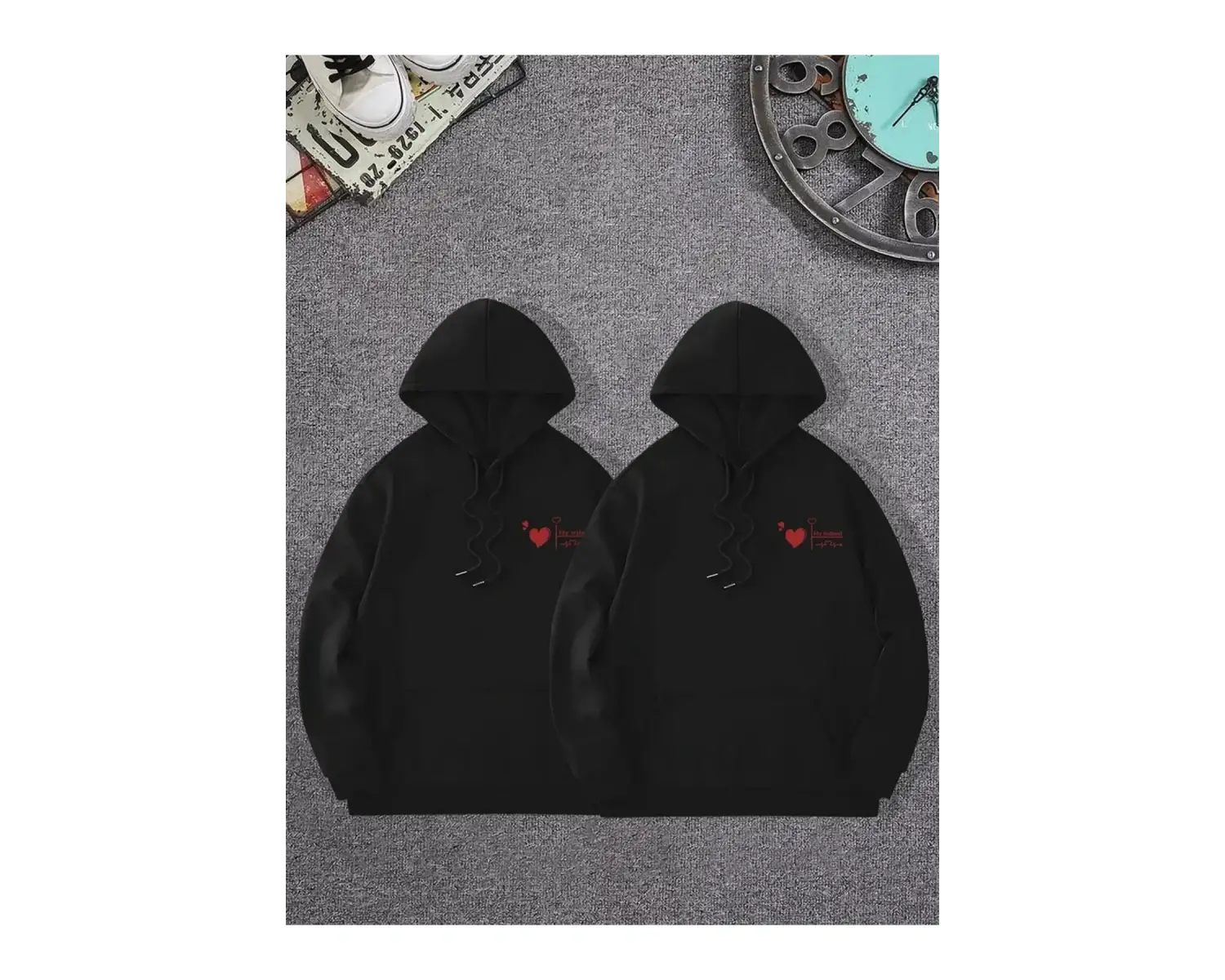 Siyah Kapşonlu Sweatshirt Çift Sevgili Kombinleri Couple Clothing