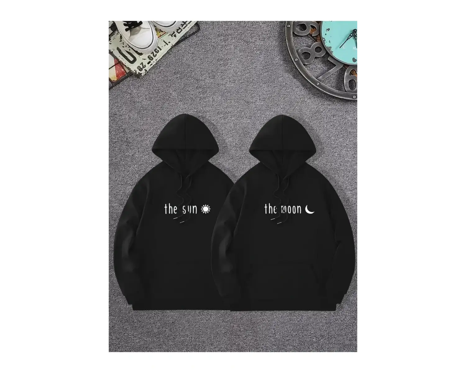 Siyah Kapşonlu Sweatshirt Çift Sevgili Kombinleri Couple Clothing