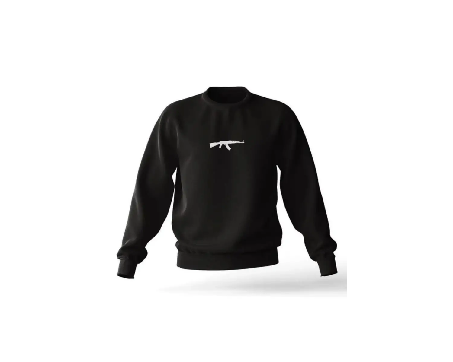 Siyah Kapşonsuz 0 Yaka Ak-47 Baskılı Pamuklu Unısex Oversıze Sweatshirt