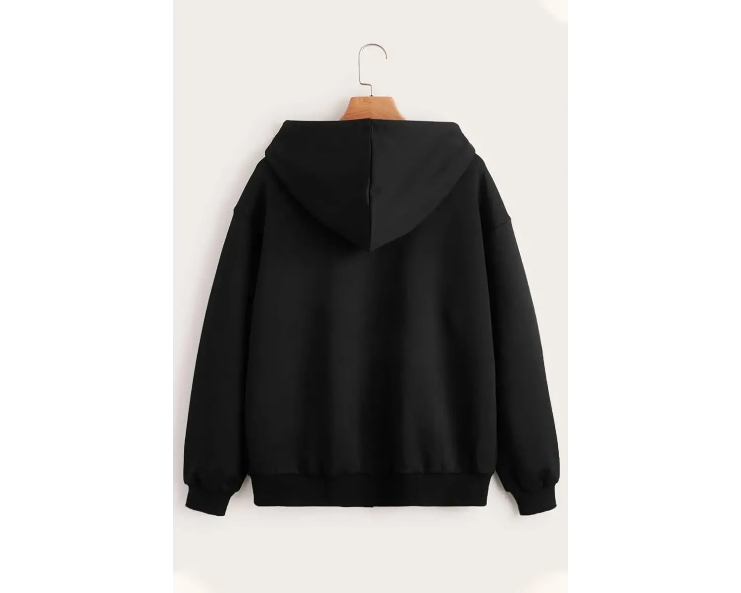 Siyah Kapüşonlu Fermuarlı Sweatshirt