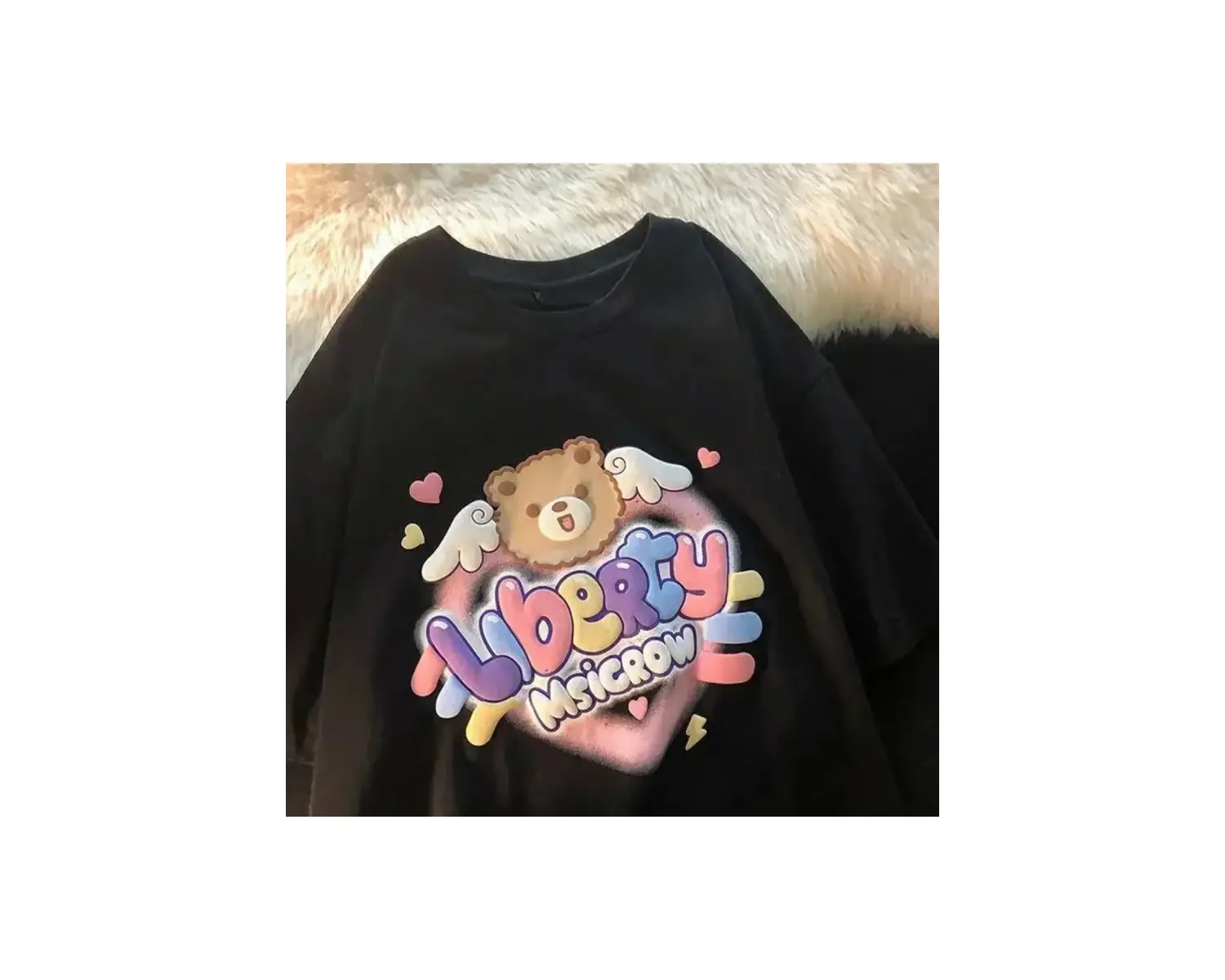 Siyah Karikatür Baskı Yaz Sevimli Kalp şeklinde Desen Harajuku