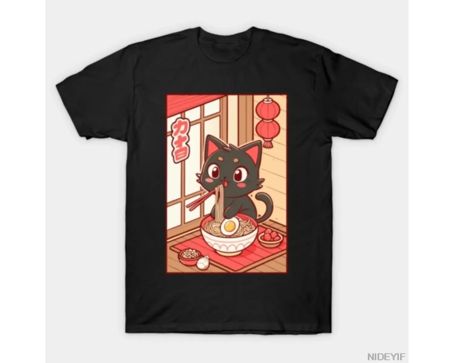 Siyah Kedi Erkek Kadın Tişörtü %100 Pamuklu Tişört Kısa Kollu Üstler 1219-2