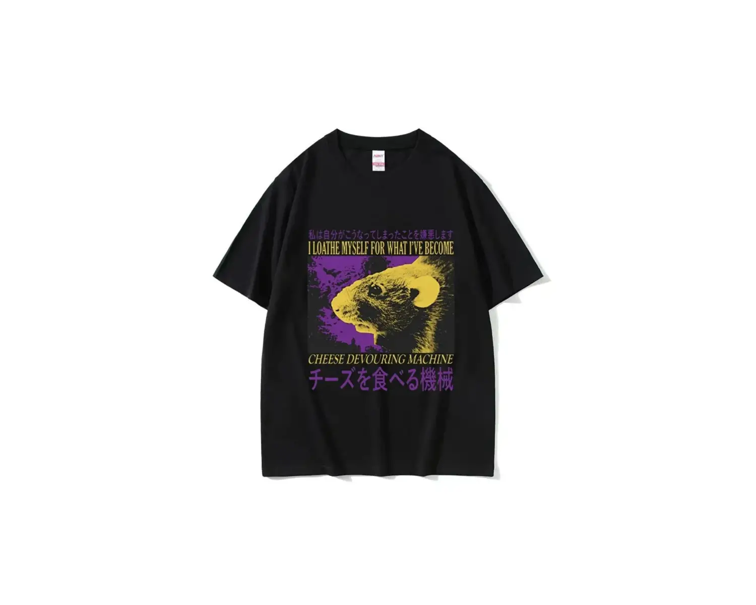 Siyah Komik Peynir Yiyen Makinesi Japon Sıçan Grafik ler Vintage