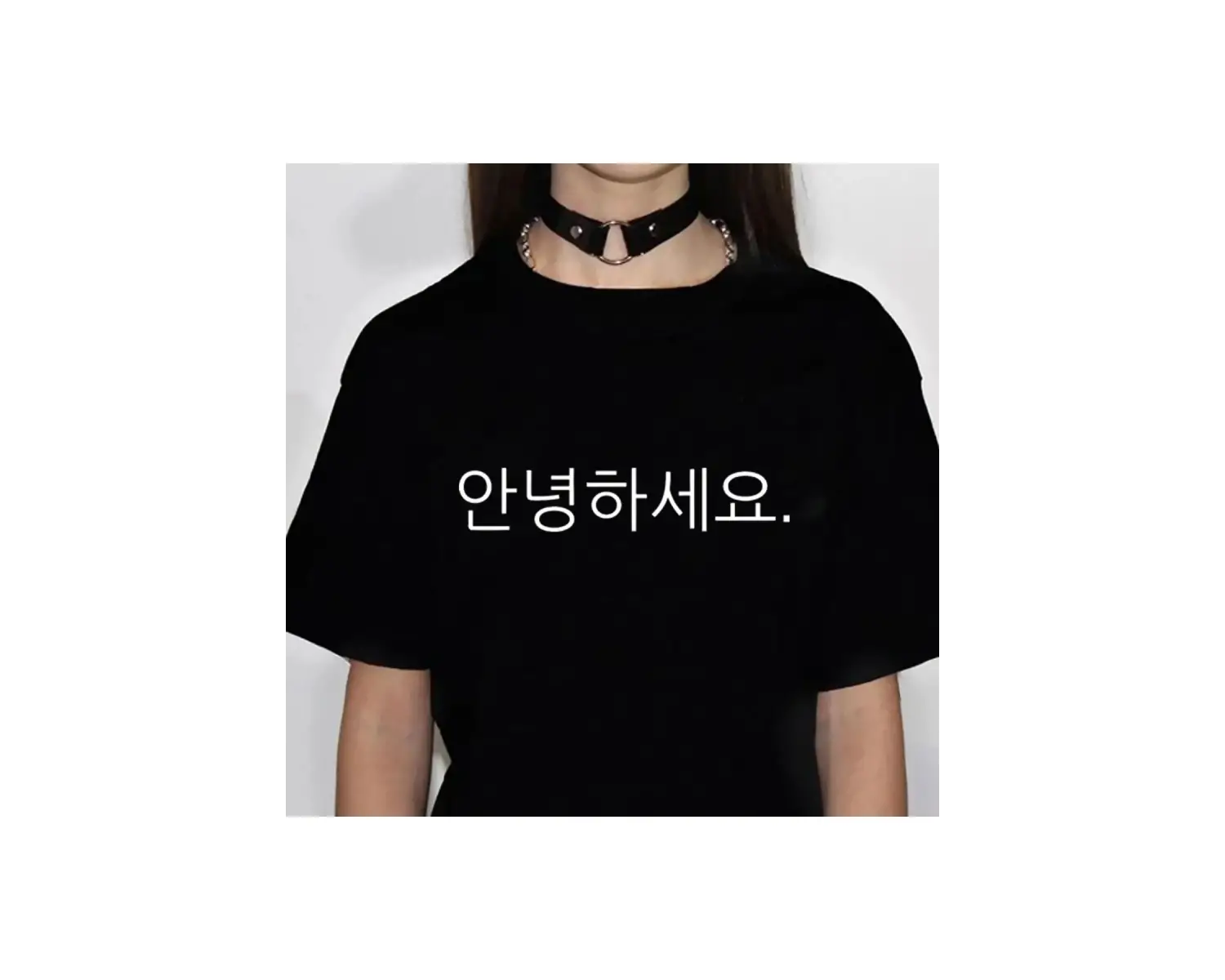 Siyah Kore Baskılı Retro Tarzı Baskı Gevşek Yaz Yuvarlak Boyun Üst Spor Yum