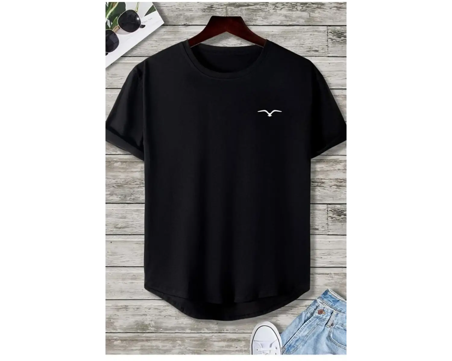 Siyah Minimal Baskılı Unisex Basic Tshirt