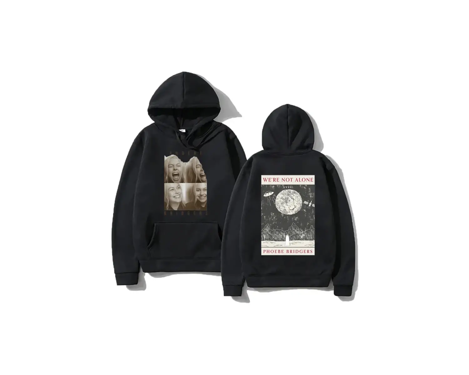 Siyah Moda rahat Hoodies Phoebe bripocket Indie halk Unisex Hoody ile boy yönlü y