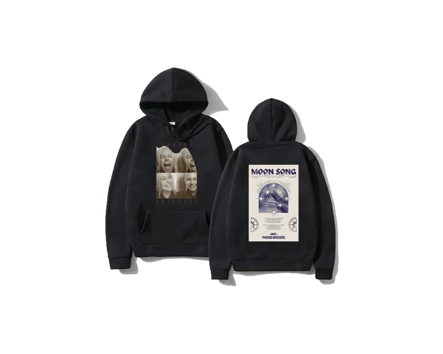 Siyah Moda rahat Hoodies Phoebe bripocket Indie halk Unisex Hoody ile boy yönlü y