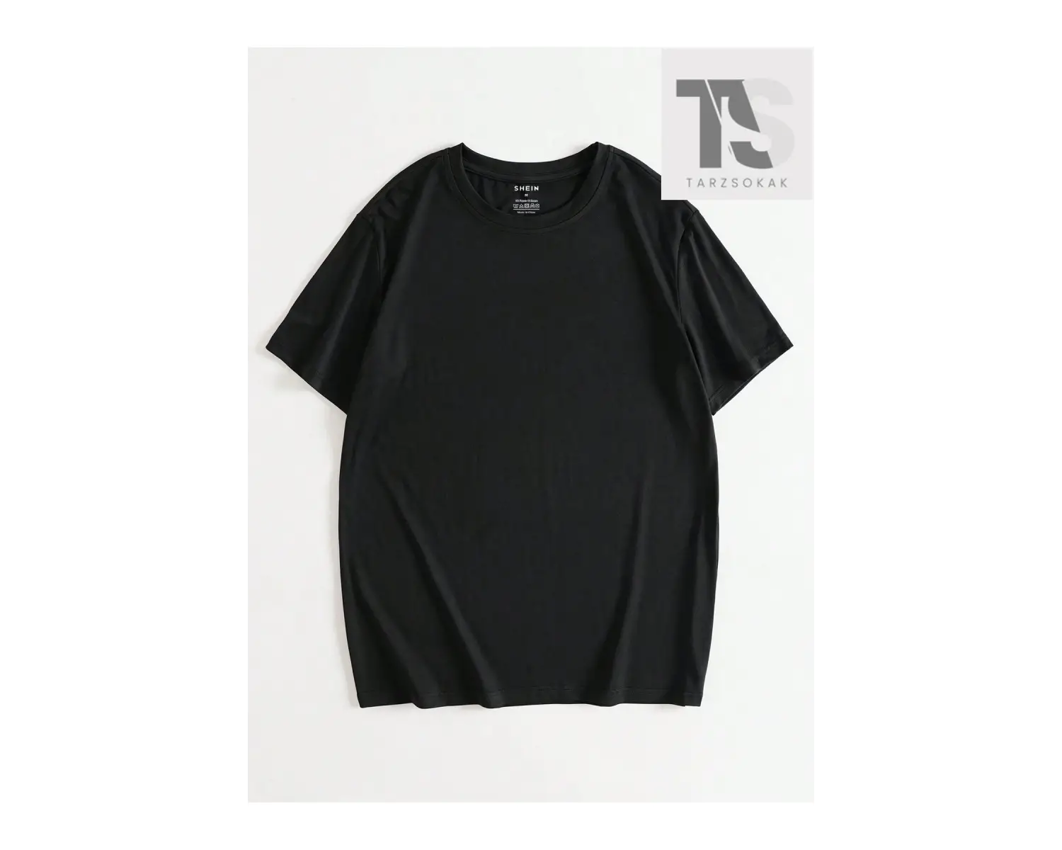 Siyah Örme Ejderha Desenli Yuvarlak Yaka Bol Tişört