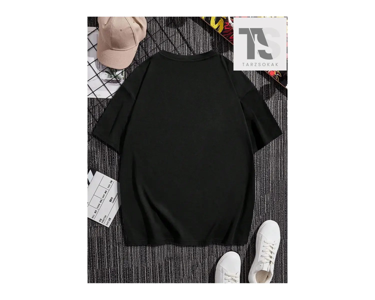 Siyah Örme Erkek Komik Baskılı Yuvarlak Yaka Kısa Kollu Tişört