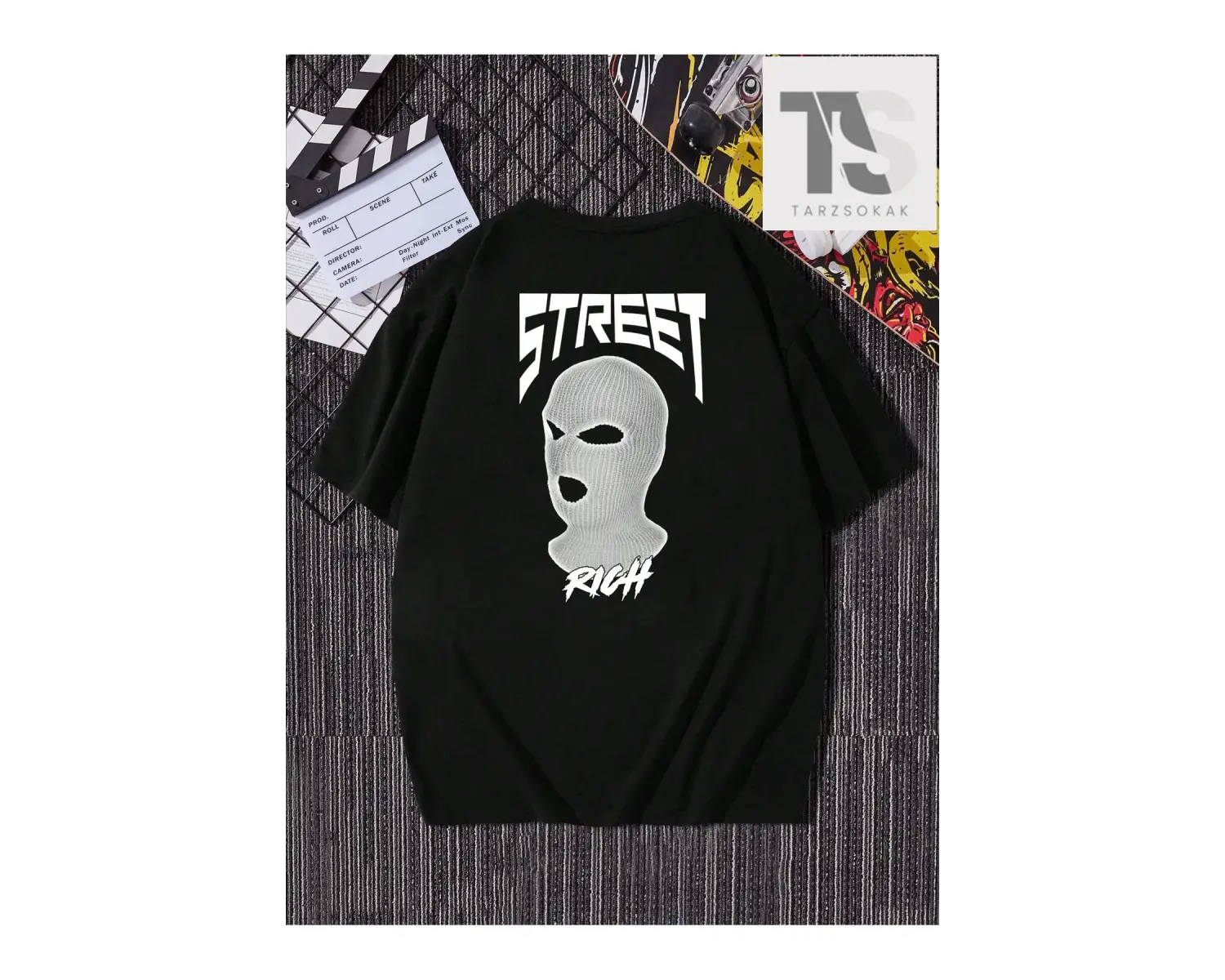 Siyah Örme Erkek Yuvarlak Yaka Düşük Omuz Tişört