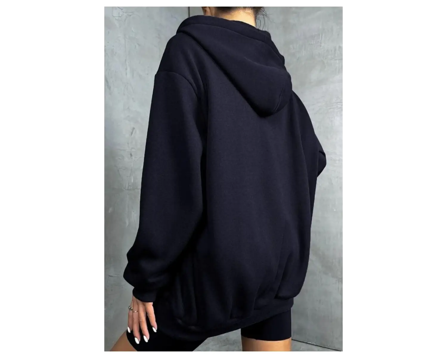Siyah Oversize 3 Iplik Kalın Içi Polarlı Fermuarlı 1.kalite Bol Kesim Düz Baskısız Sweatshirt