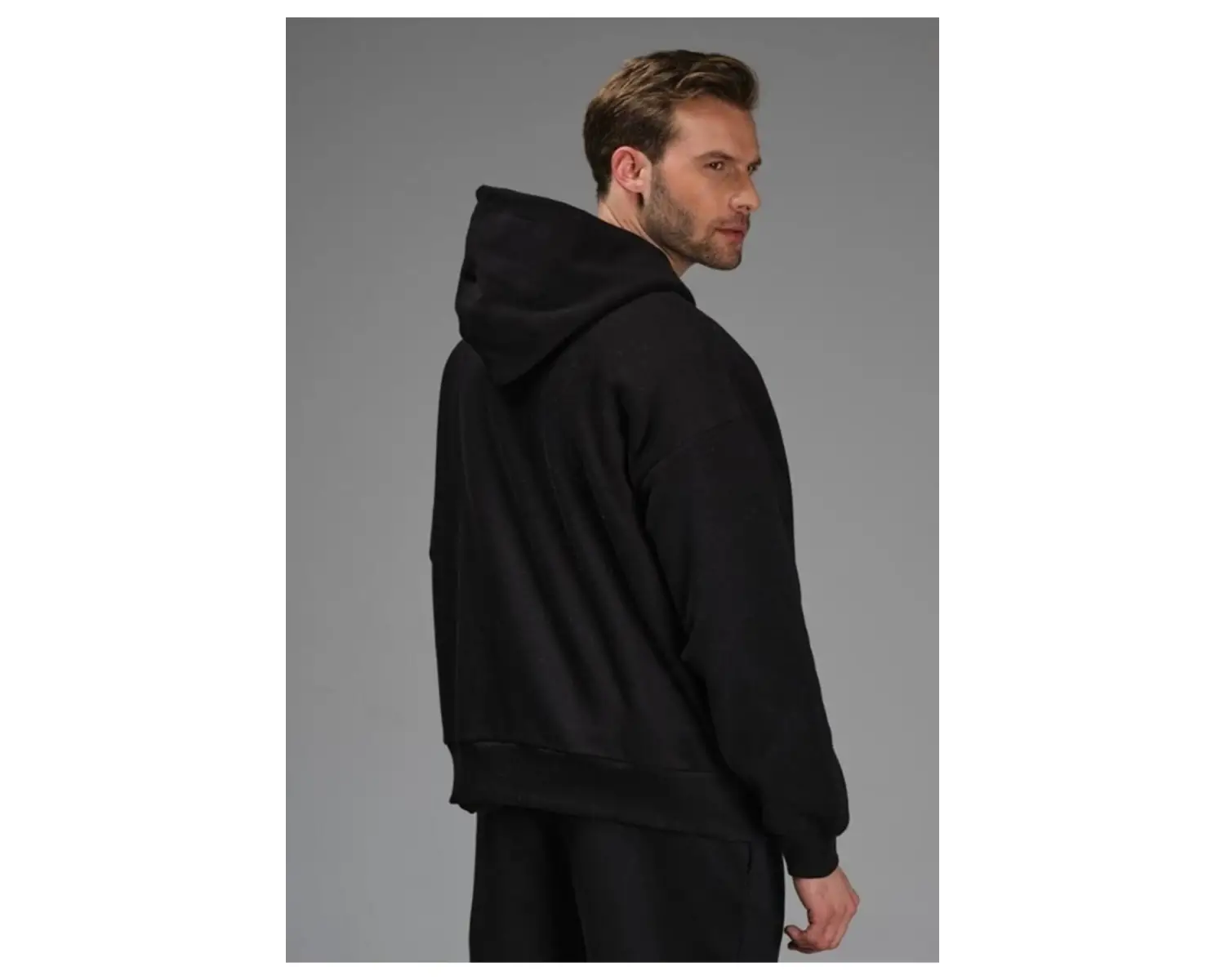 Siyah Oversize 3 Iplik Kalın Içi Polarlı Fermuarlı 1.kalite Bol Kesim Düz Baskısız Sweatshirt