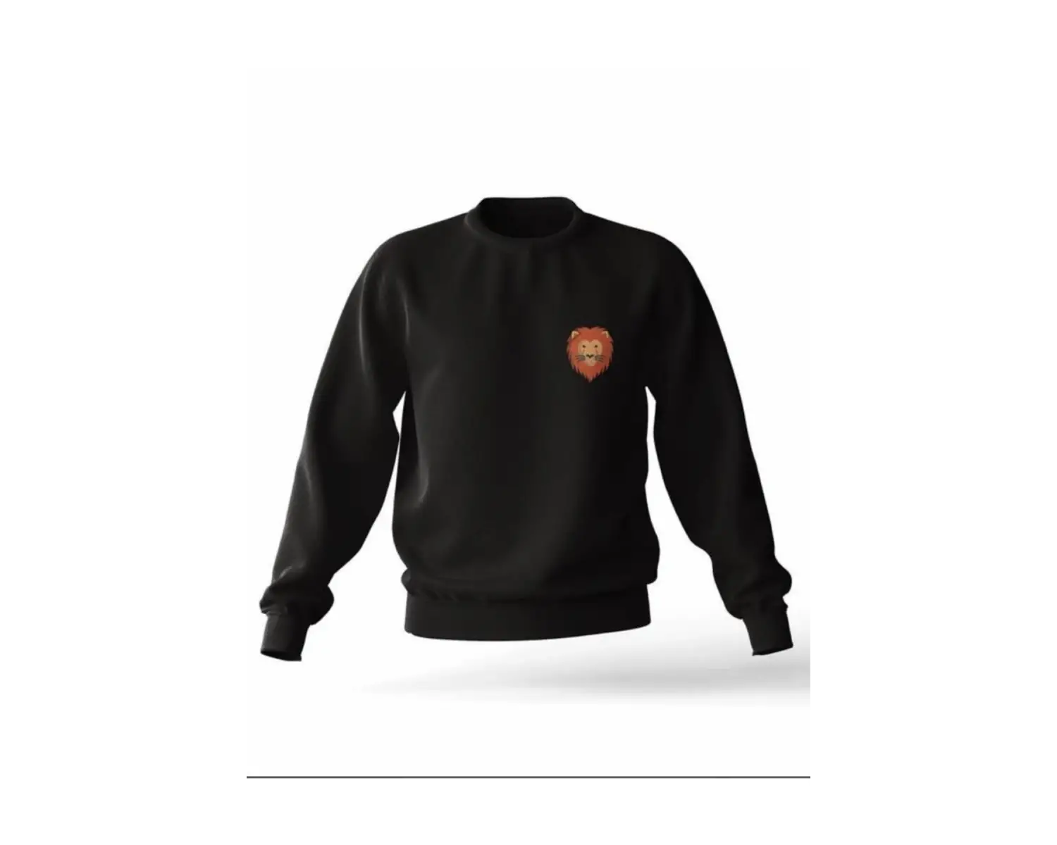 Sıyah Oversıze Aslan Minimal Baskılı 0 Yaka Kapşonsuz Unisex Pamuklu Sweatshirt Siyah