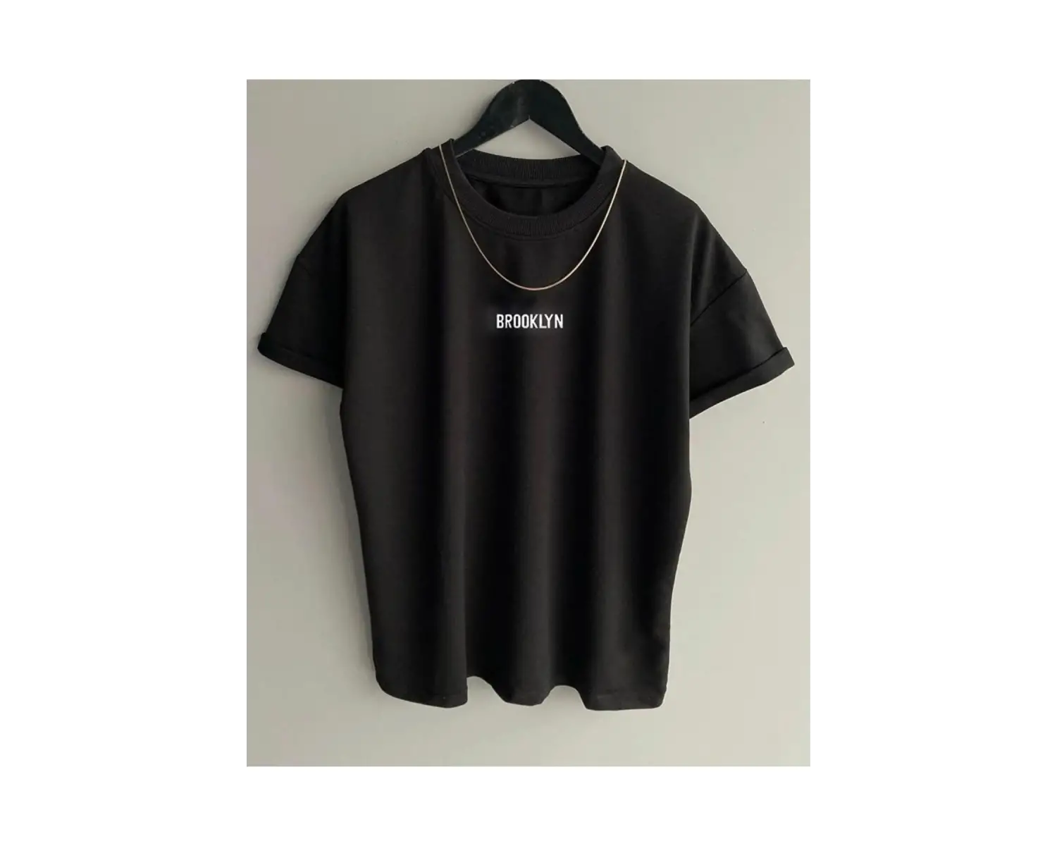 Siyah Oversıze Brooklyn Baskılı Bisiklet Yaka Unisex T-shirt