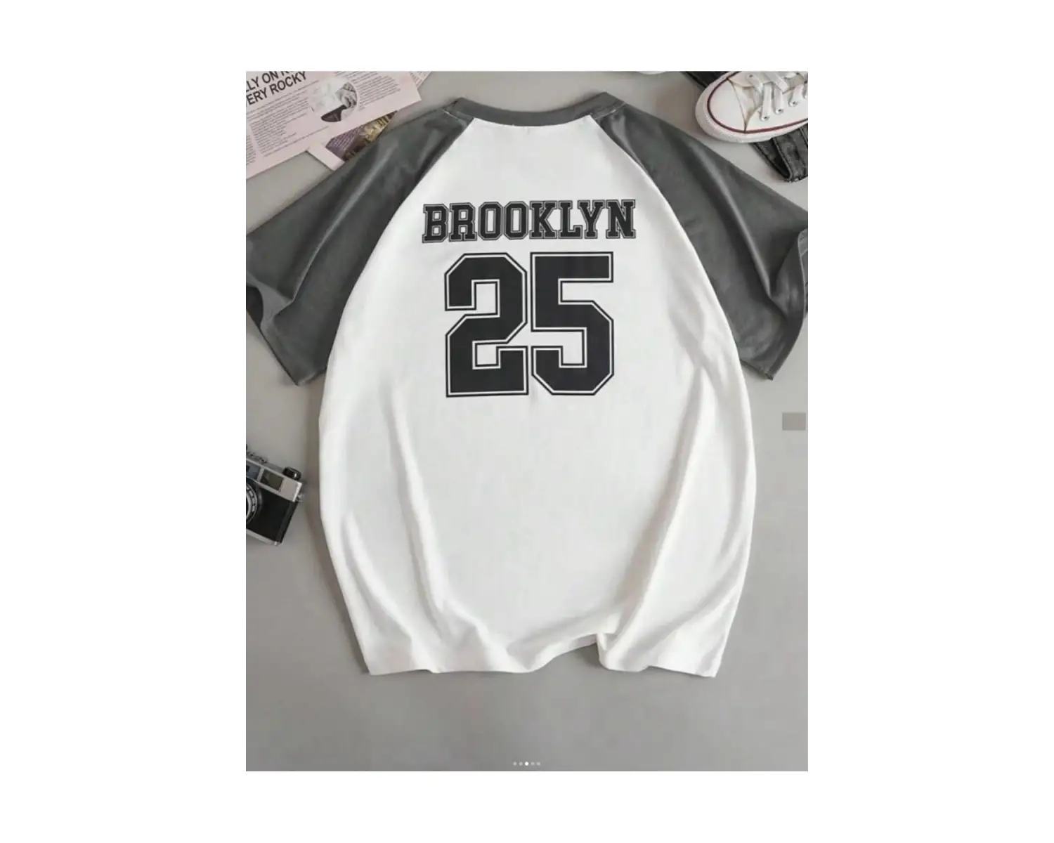 Siyah Oversize Çift Renk Brooklyn Baskılı Unisex Tshirt