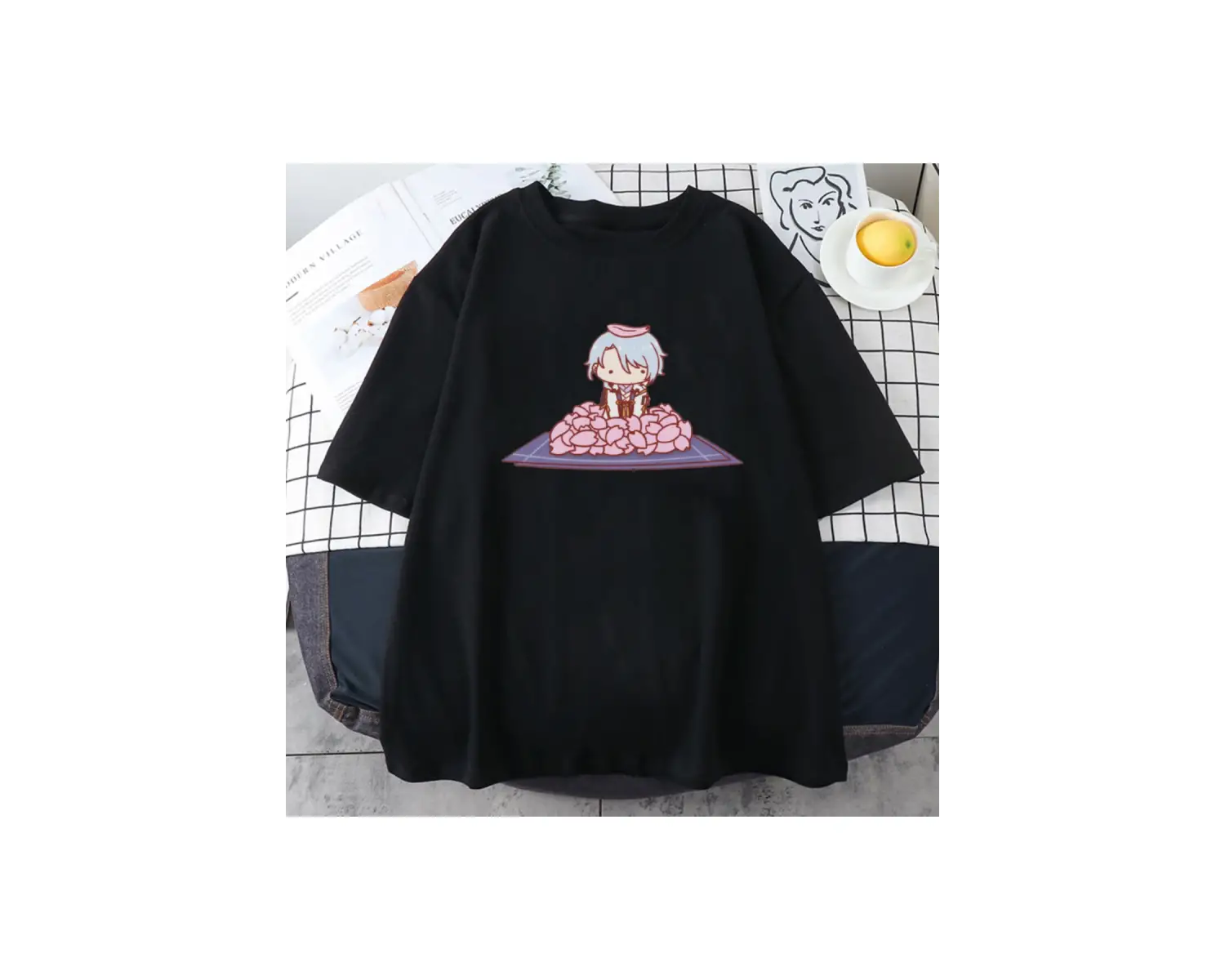 Siyah Oyun Genshin Etki Kamisato Ayato ve Thoma Yaz Kawaii Karikatür