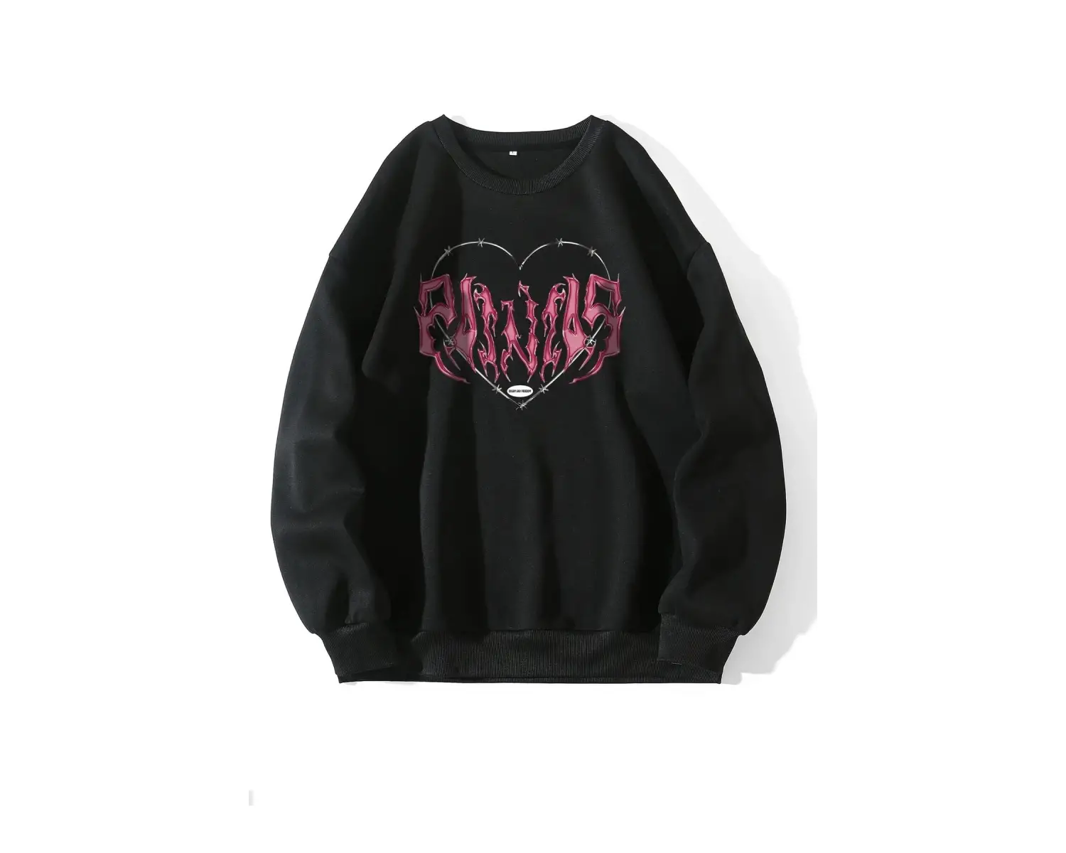 Siyah Painias Baskılı Oversize Bisiklet Yaka Sweatshirt