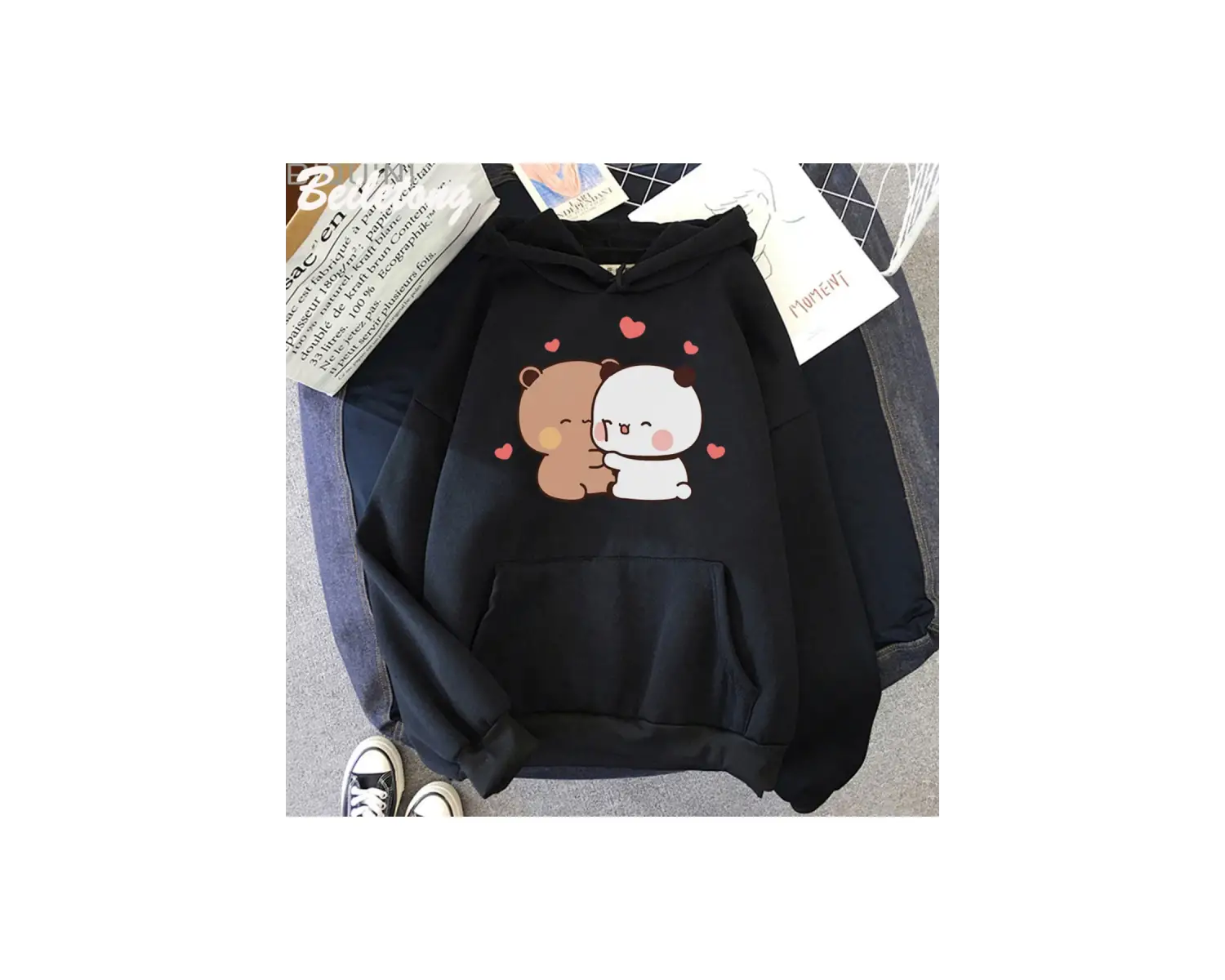 Siyah Panda ayı sevimli karikatür Hoodies Bubu Dudu Kawaii kız ilkbaharsonbah