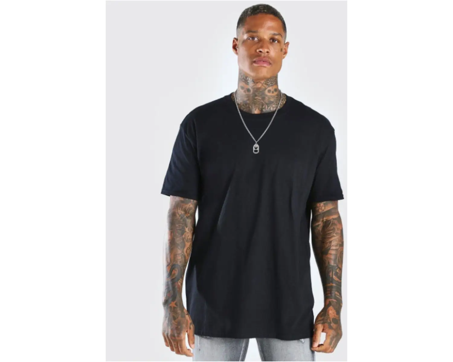 Siyah Paris Baskılı Oversize Bisiklet Yaka T-shirt