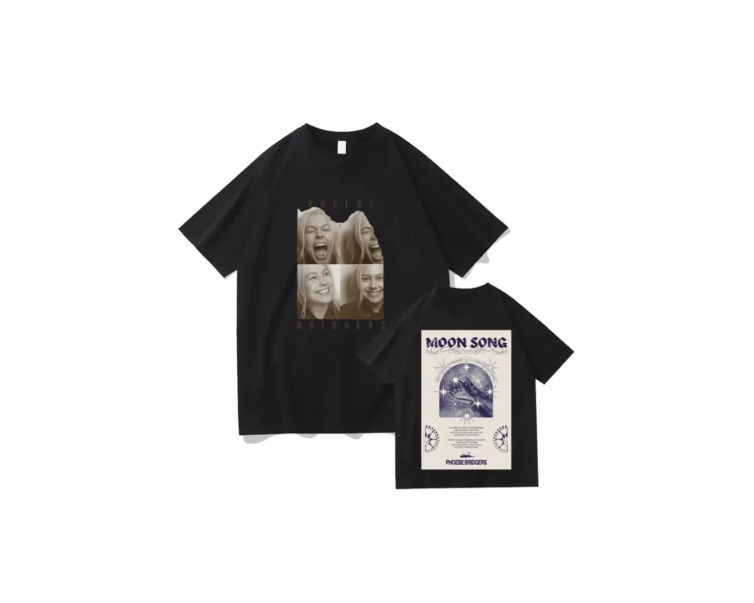 Siyah Phoebe Bridgers Saf lu Ay Şarkısı Grafik Tees Y2K Yuvarlak Boyun Emo Halk R