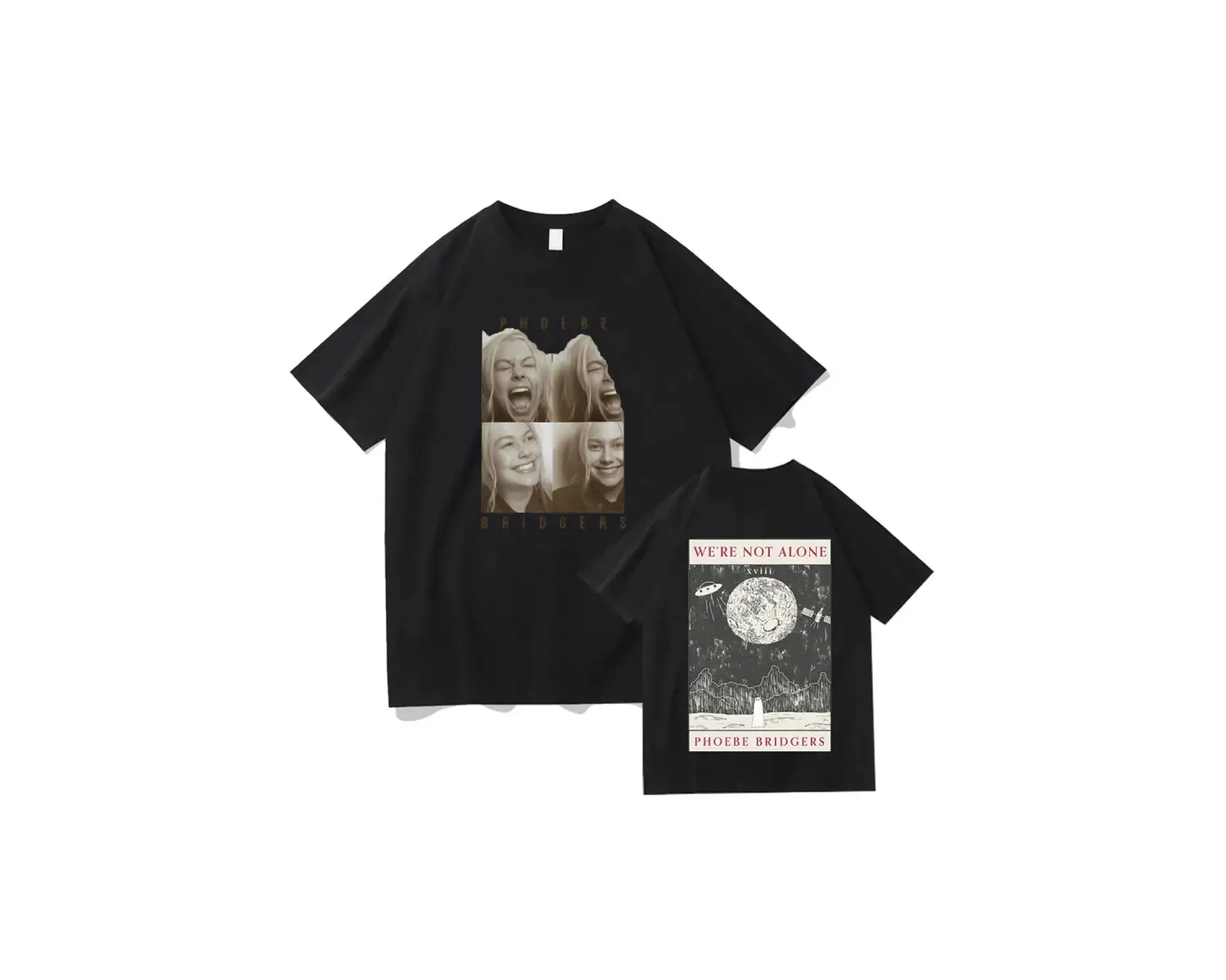 Siyah Phoebe Bridgers Saf lu Ay Şarkısı Grafik Tees Y2K Yuvarlak Boyun Emo Halk R