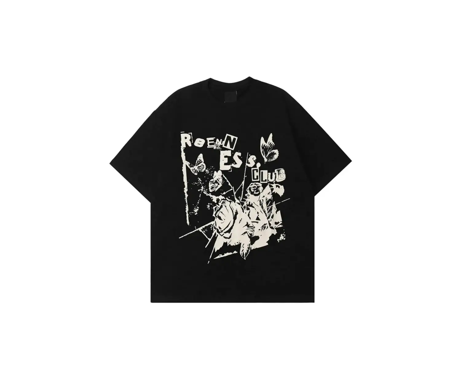 Siyah Rreenness Clup Baskılı Oversize Bisiklet Yaka Erkek Tişört