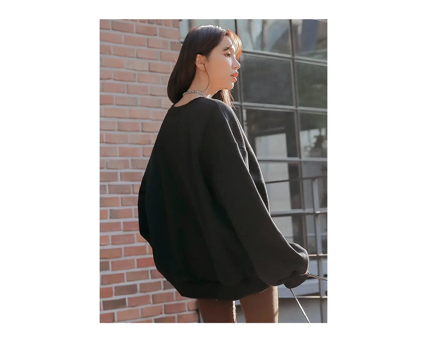 Siyah Surprised Yazı Baskılı Oversize Bisiklet Yaka Sweatshirt