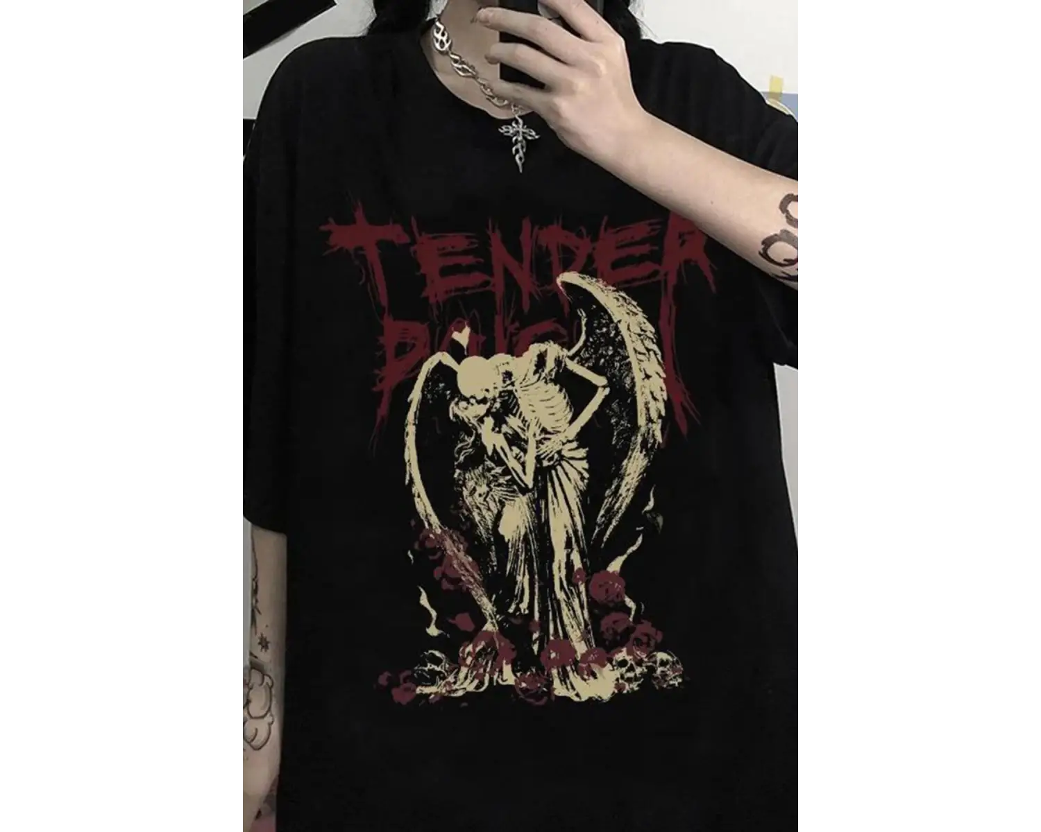 Siyah Tender Skeleton Angel Couple T-shirt Rbts410229