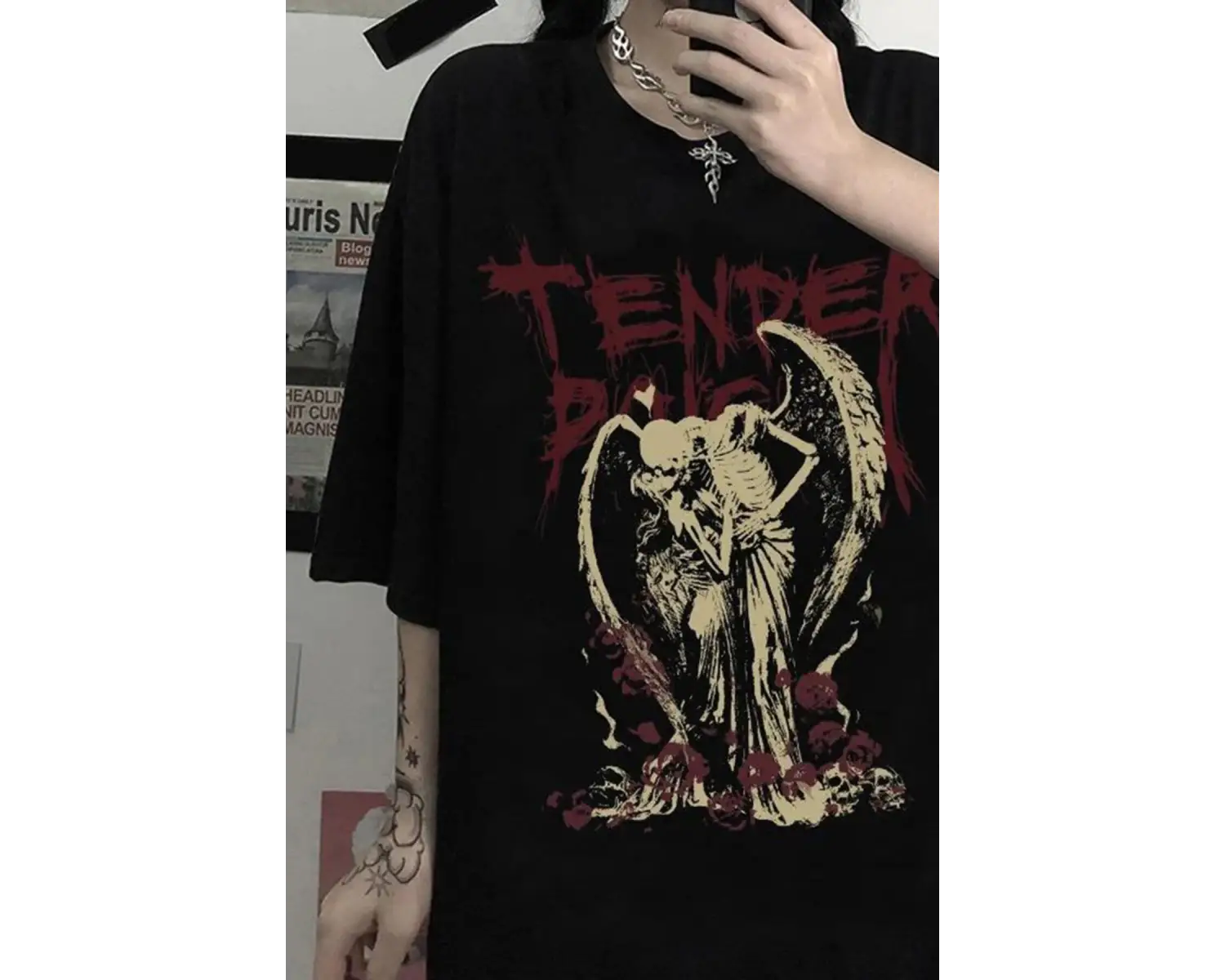 Siyah Tender Skeleton Angel Couple T-shirt Rbts410229