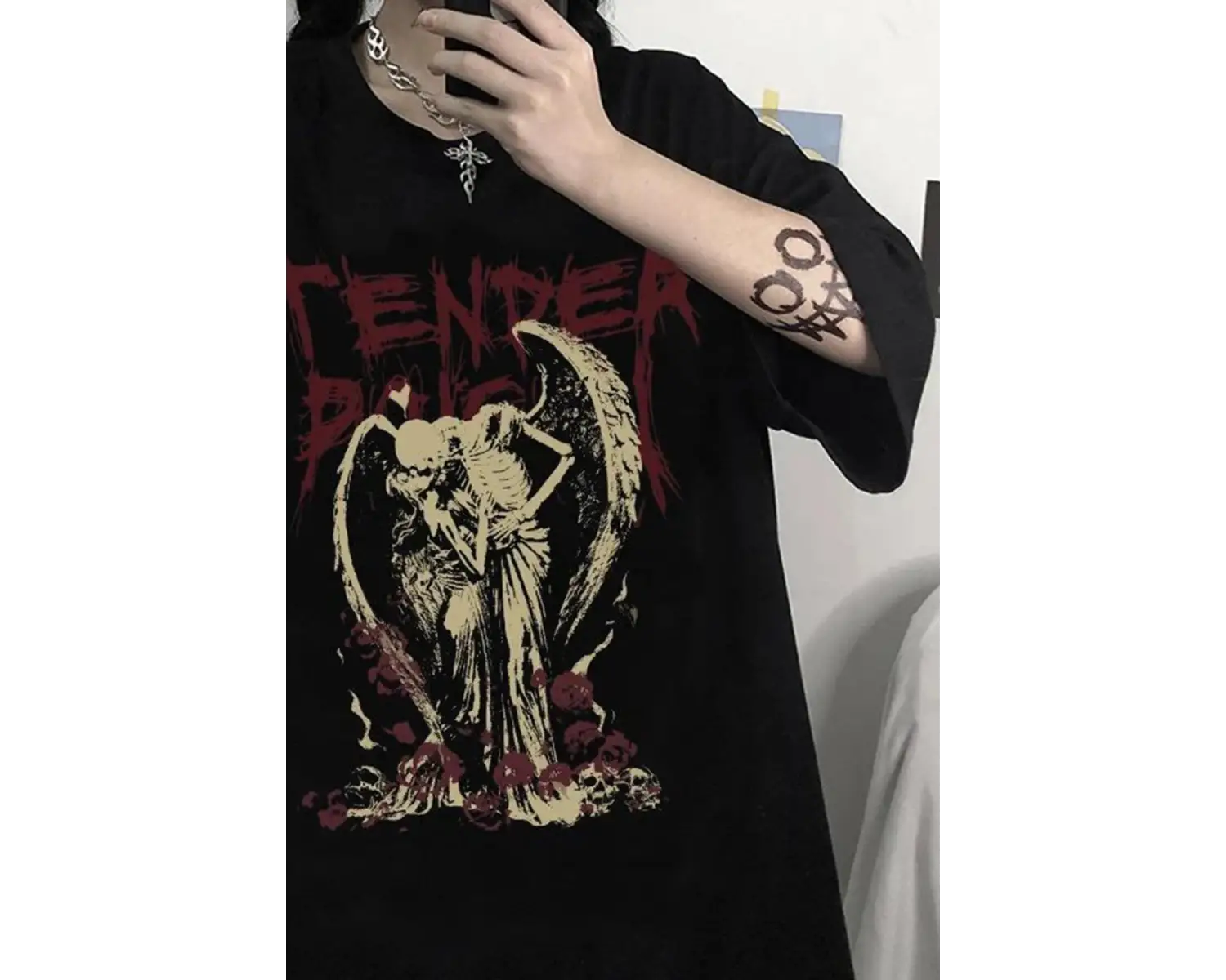 Siyah Tender Skeleton Angel Couple T-shirt Rbts410229