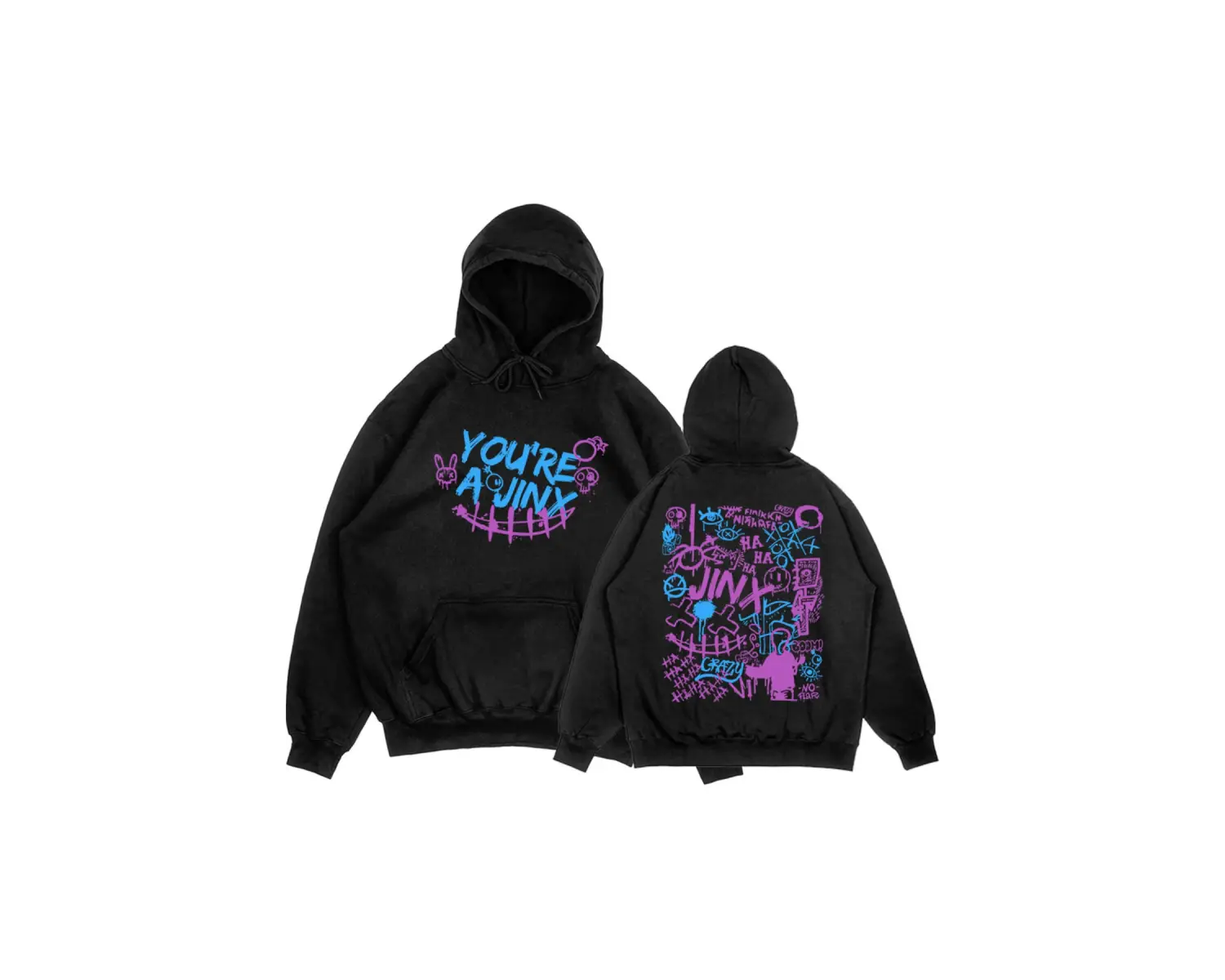 Siyah Unisex Arcane Jinx Boom Maymun Kapüşonlular video oyunu