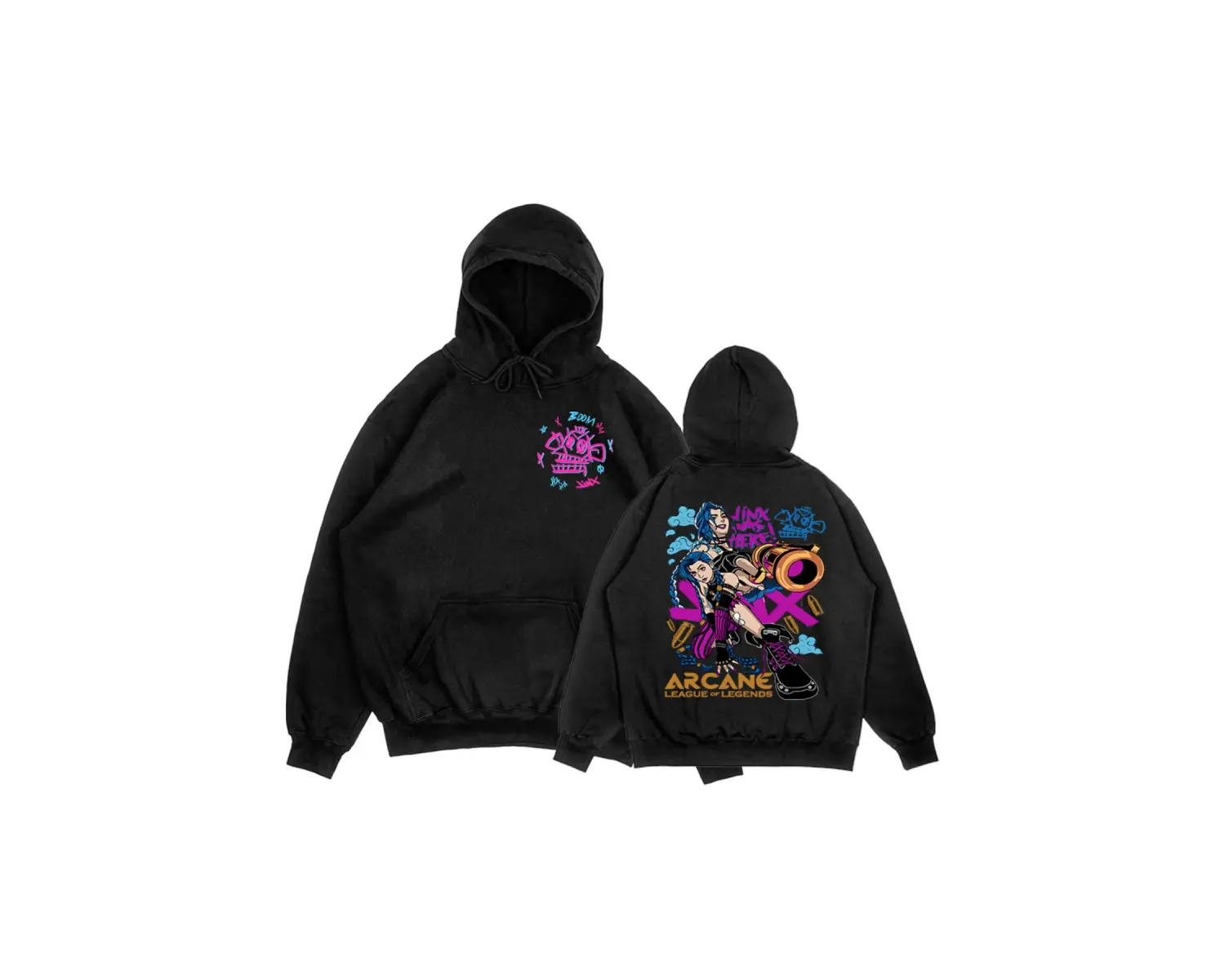 Siyah Unisex Arcane Jinx Boom Maymun Kapüşonlular video oyunu