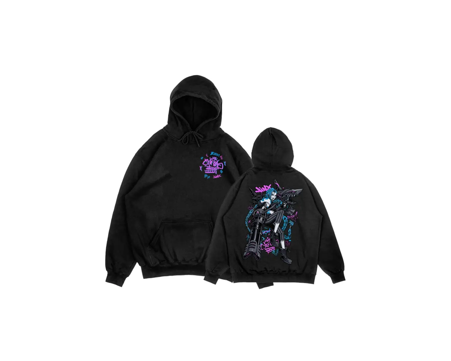 Siyah Unisex Arcane Jinx Boom Maymun Kapüşonlular video oyunu