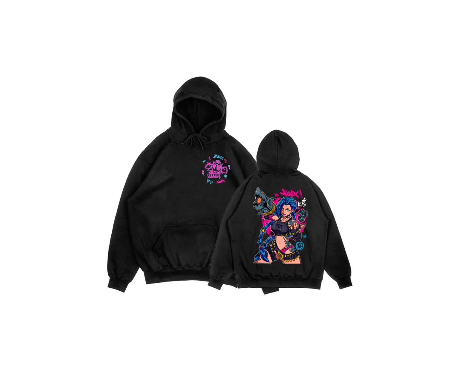 Siyah Unisex Arcane Jinx Boom Maymun Kapüşonlular video oyunu