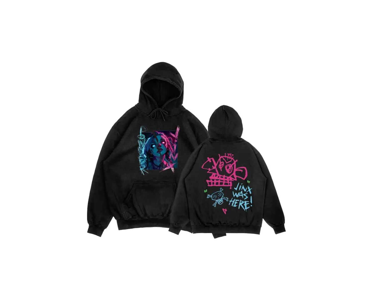 Siyah Unisex Arcane Jinx Boom Maymun Kapüşonlular video oyunu