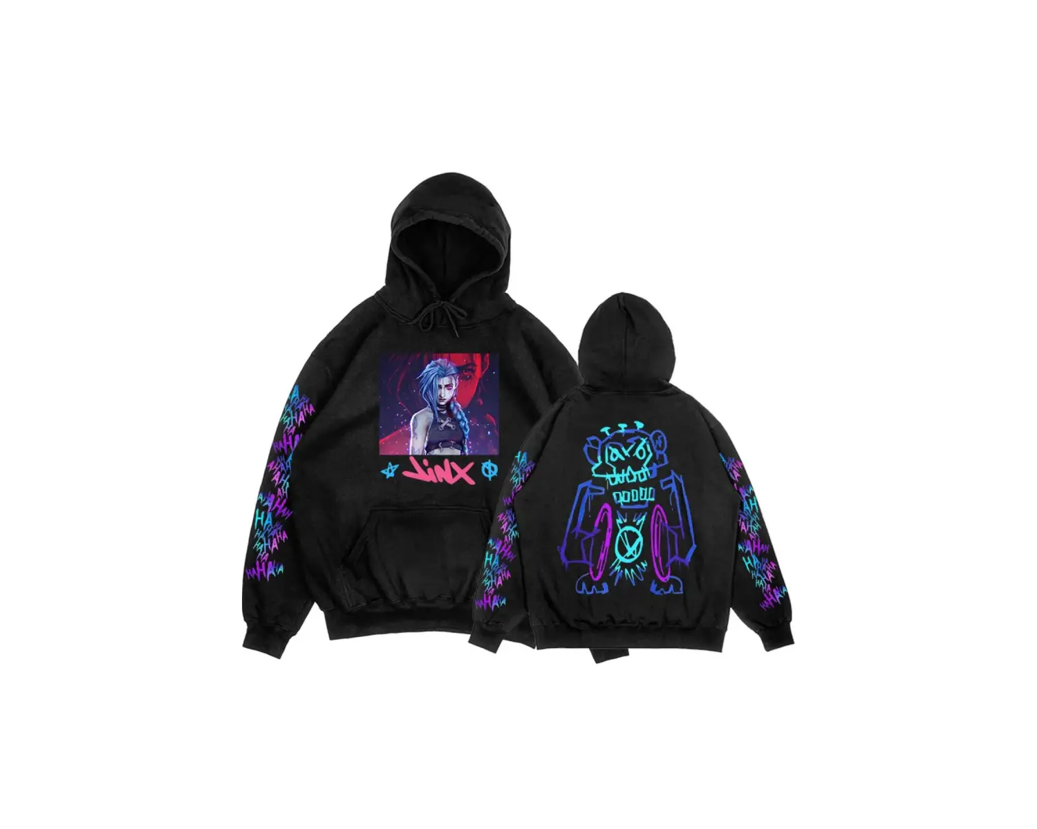 Siyah Unisex Arcane Jinx Boom Maymun Kapüşonlular video oyunu