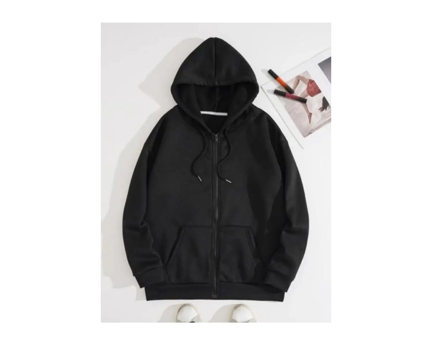 Siyah Unisex Mona Lisa Baskılı Fermuarlı Kapşonlu Oversize Sweat Ceket