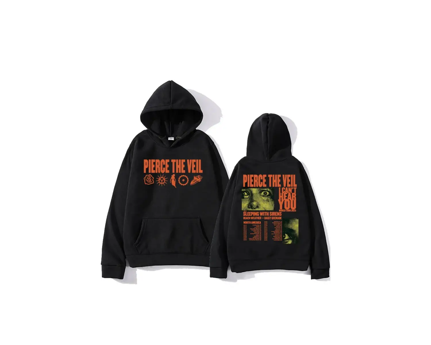 Siyah Unisex Streetweed Pierce The Veil Rock Grubu Kapüşonlular Seni Duyamıyorum Dünya Turu