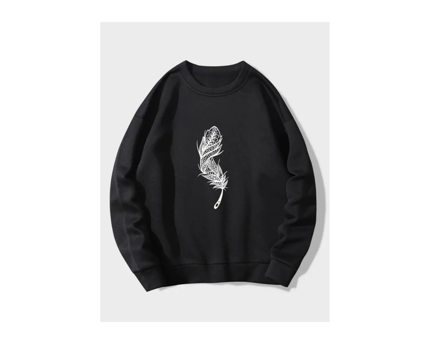 Siyah Yakasız Tüy Baskılı Unisex Sweatshirt