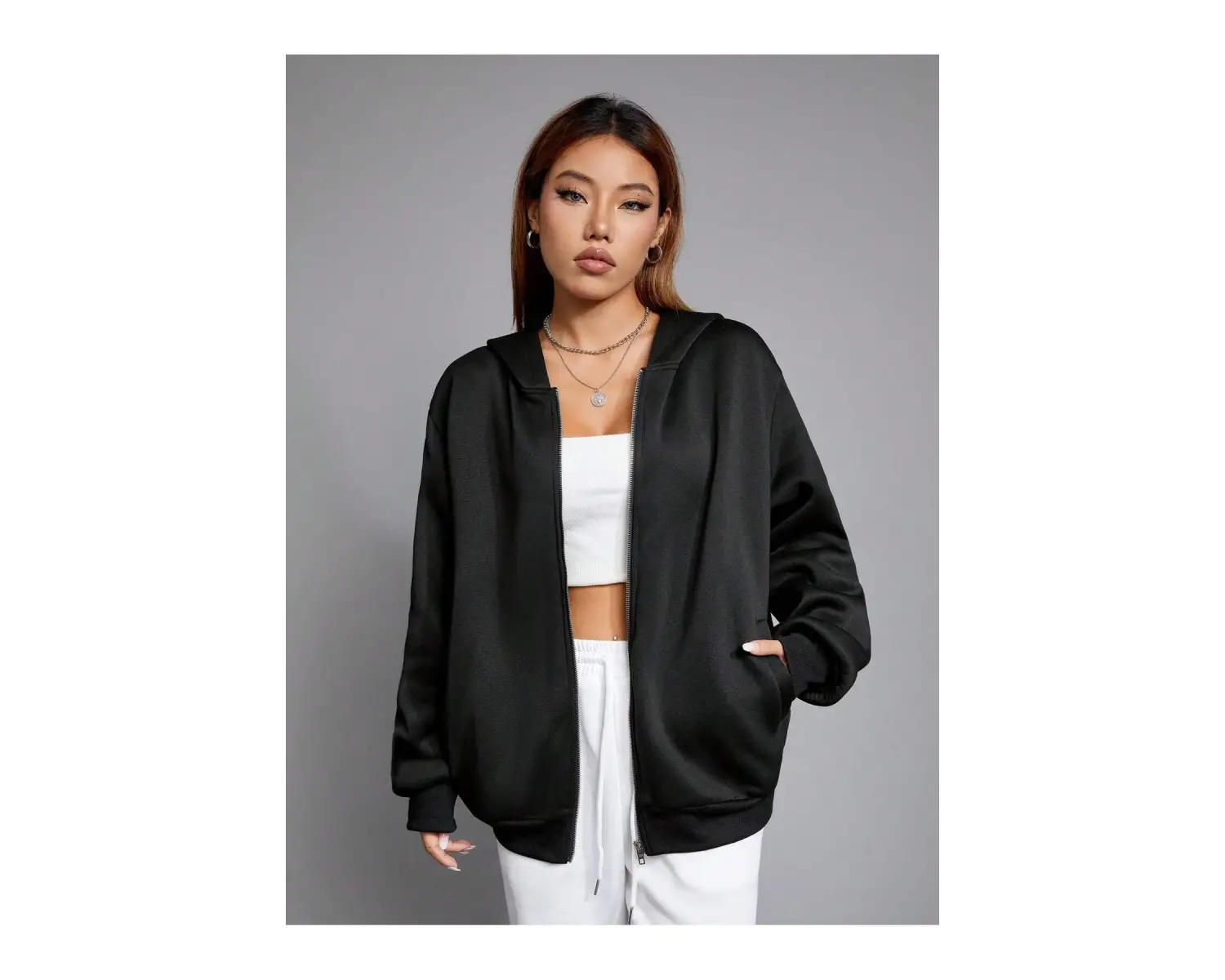 Skeleton & Letter Graphic Zip Up Hoodie Siyah