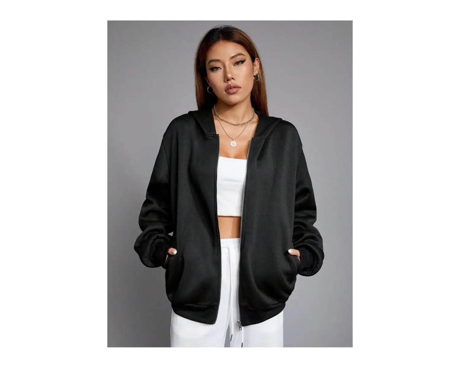 Skeleton & Letter Graphic Zip Up Hoodie Siyah