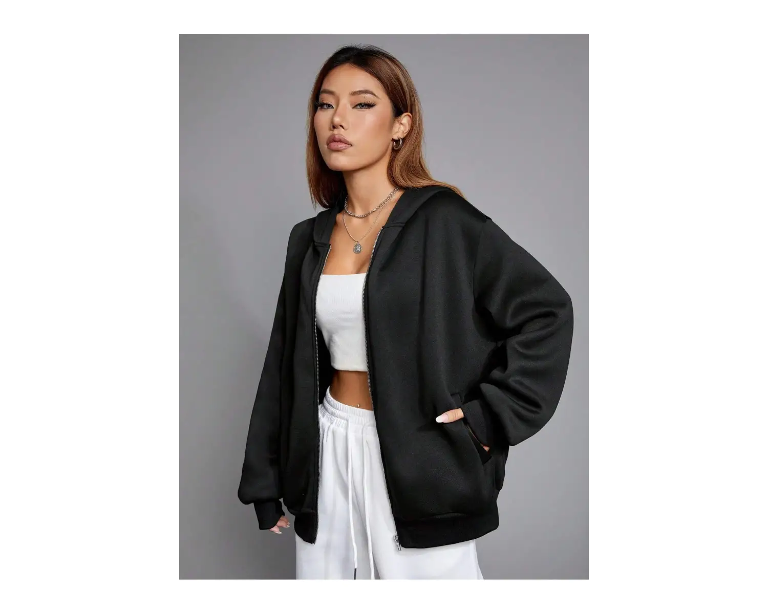 Skeleton & Letter Graphic Zip Up Hoodie Siyah