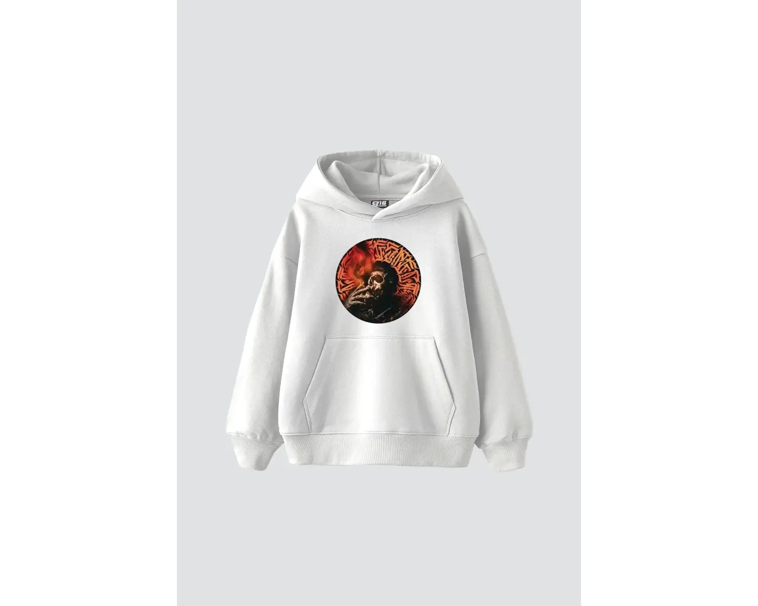 Skull Man Smoke Baskılı Oversize Unisex Premium Beyaz