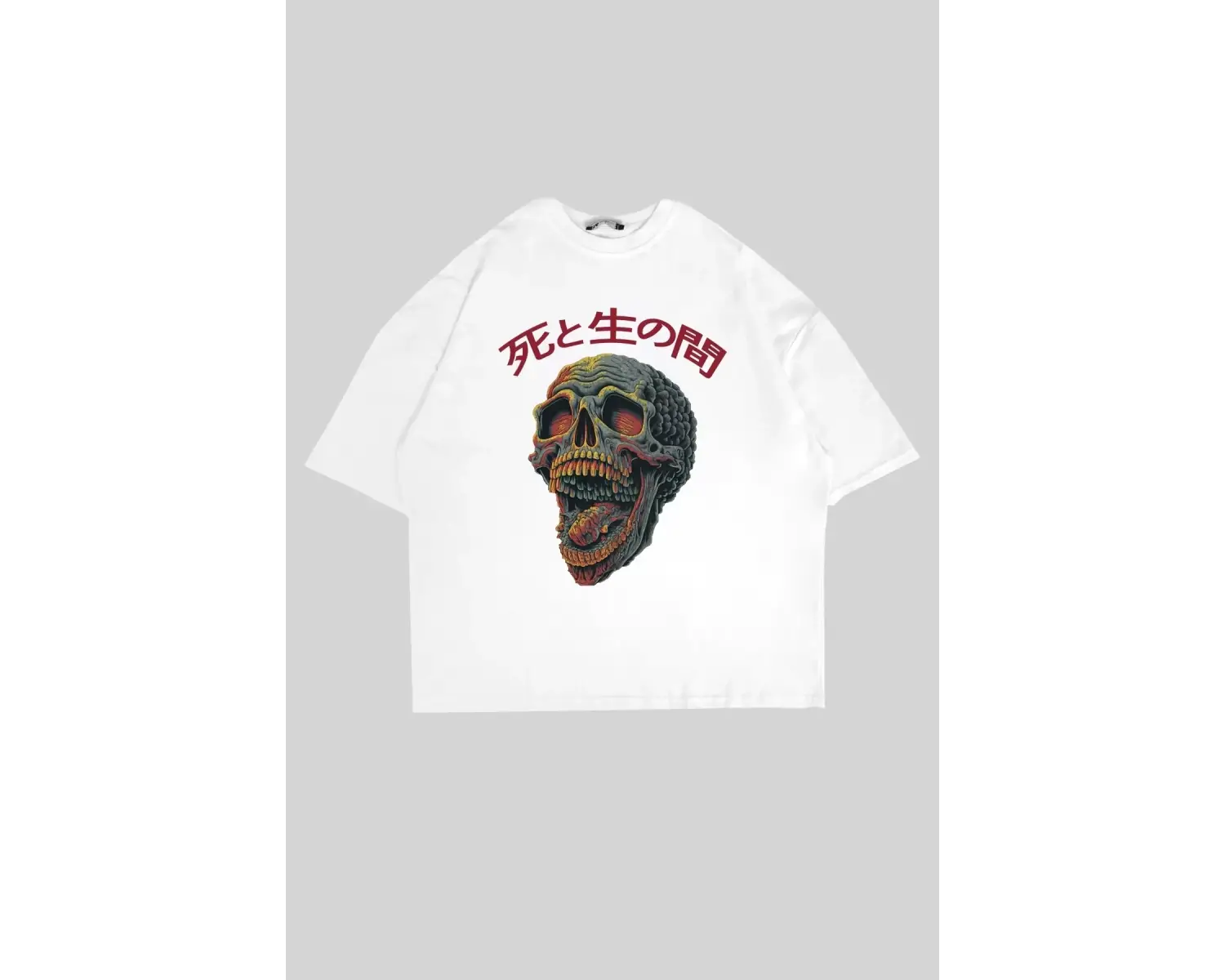 Skull Scream Baskılı Oversize Unisex Beyaz