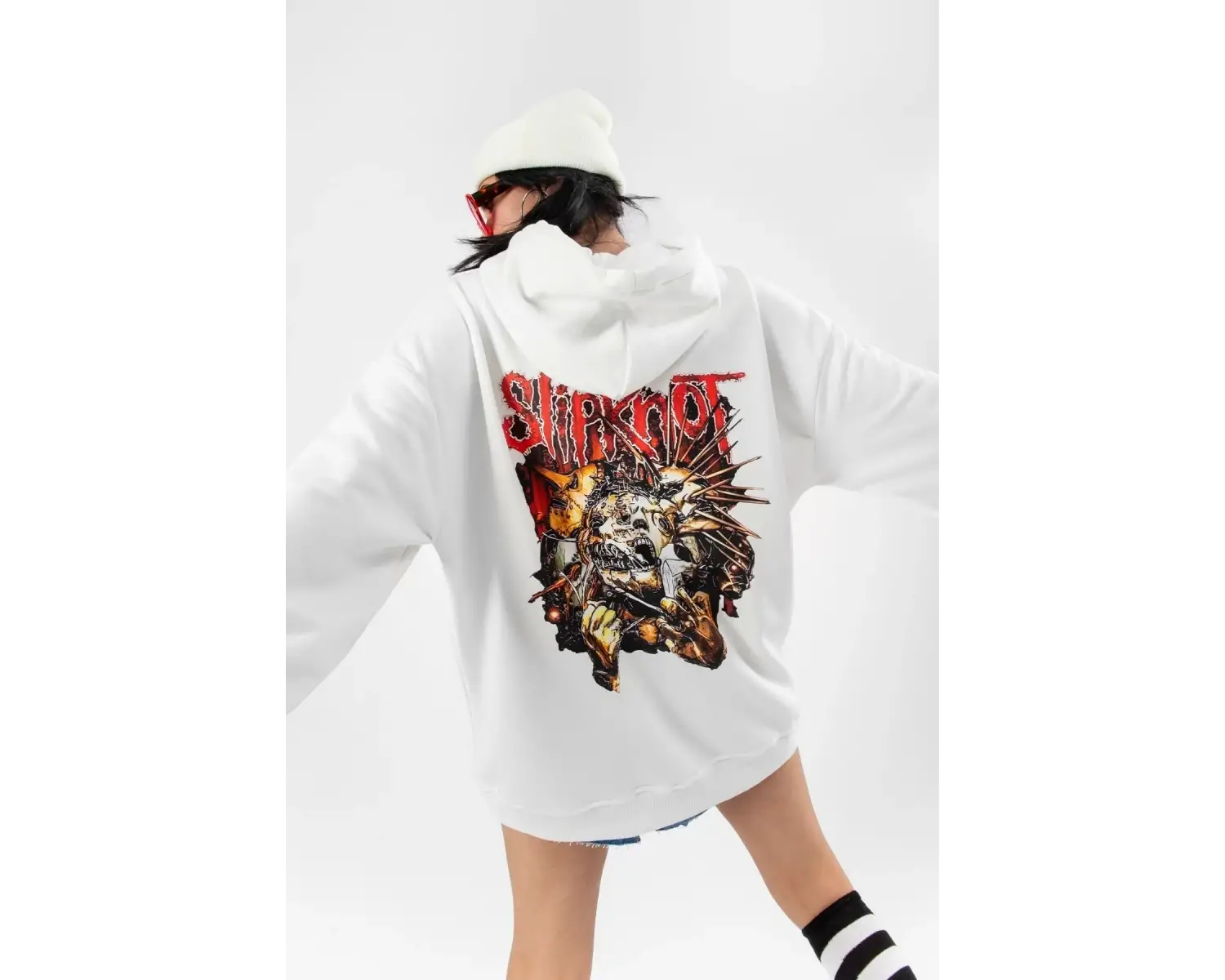Slipknot Sırt Baskılı Beyaz Oversize Unisex