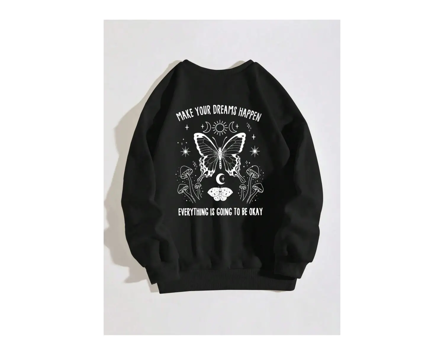 Slogan & Butterfly Print Pullover Siyah