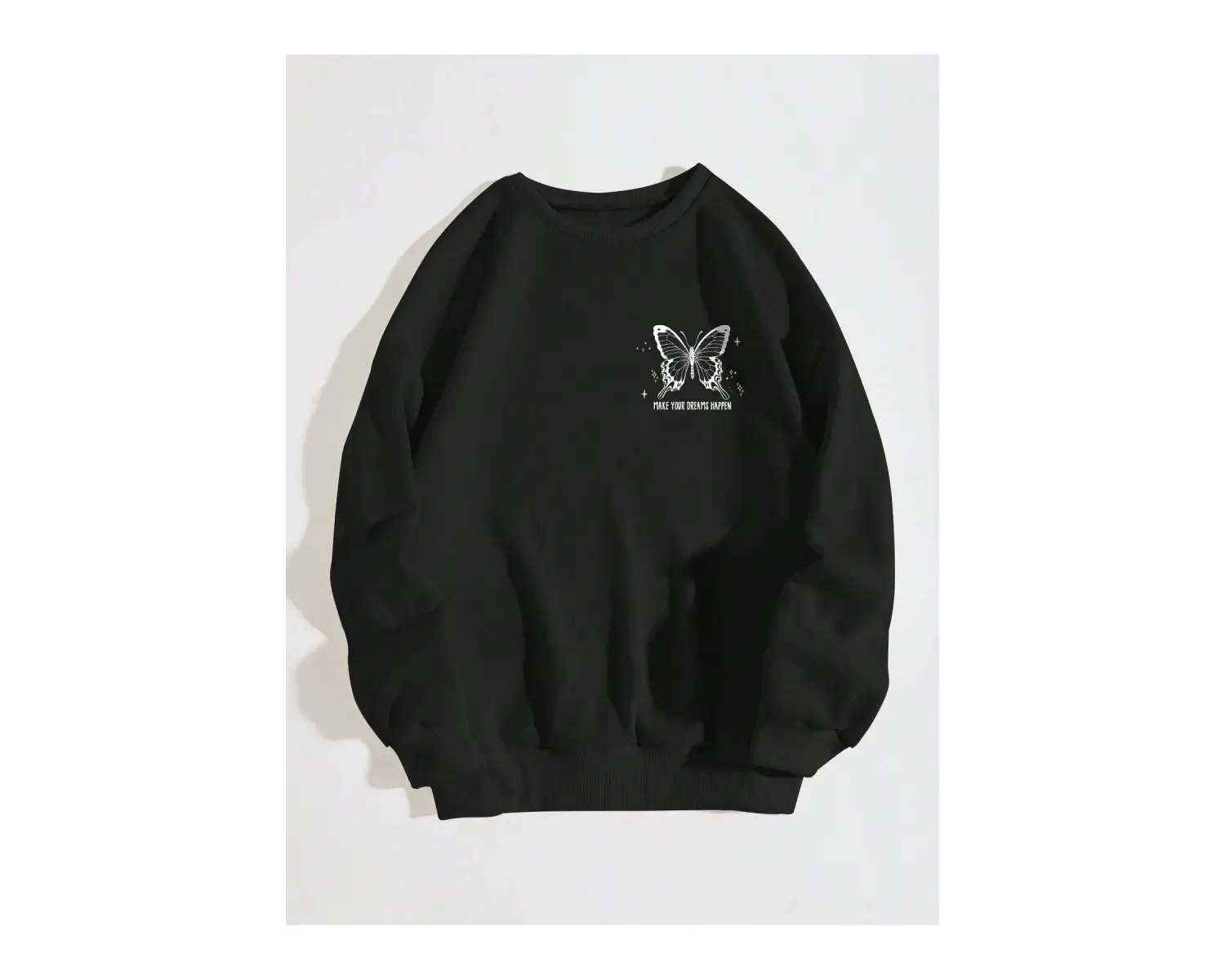 Slogan & Butterfly Print Pullover Siyah